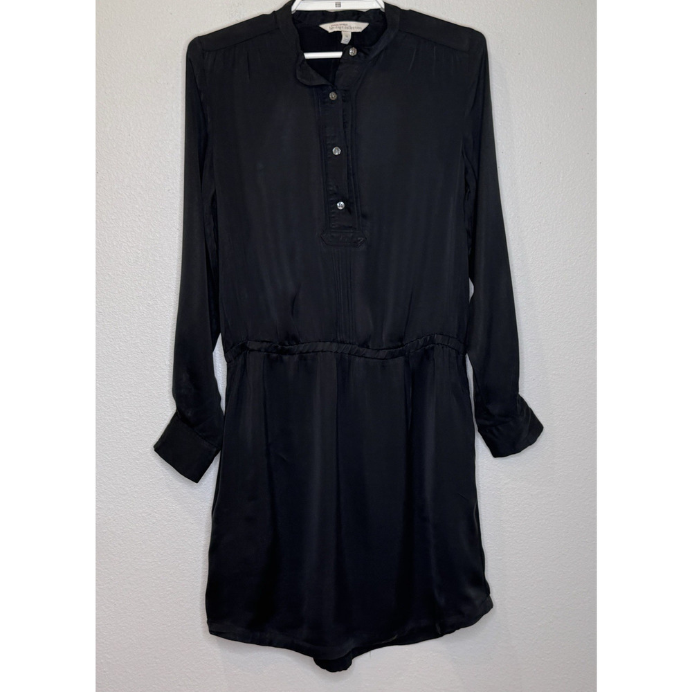 Banana Republic Blouson Shirt Dress Size Medium Black Long Sleeve Elastic Waist